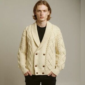 KENT & CURWEN ENGLAND Ivory Men's Wool Fisherman Shawl Cardigan Sweater Medium